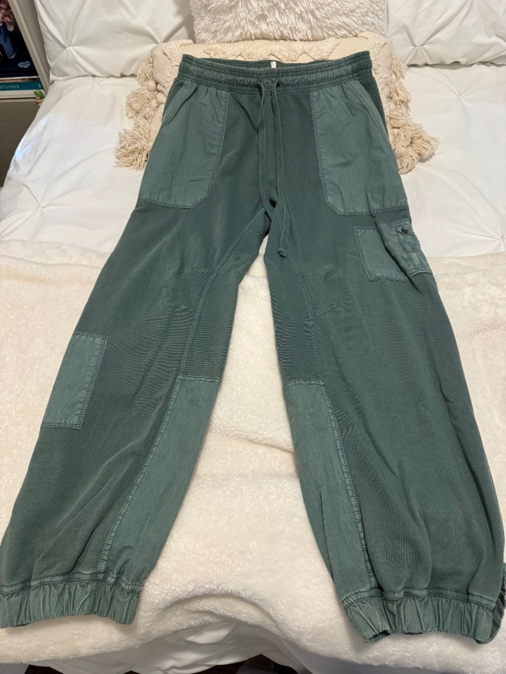 Daily Practice Anthropologie Utility Patchwork Cargo Joggers Washed Green Small
